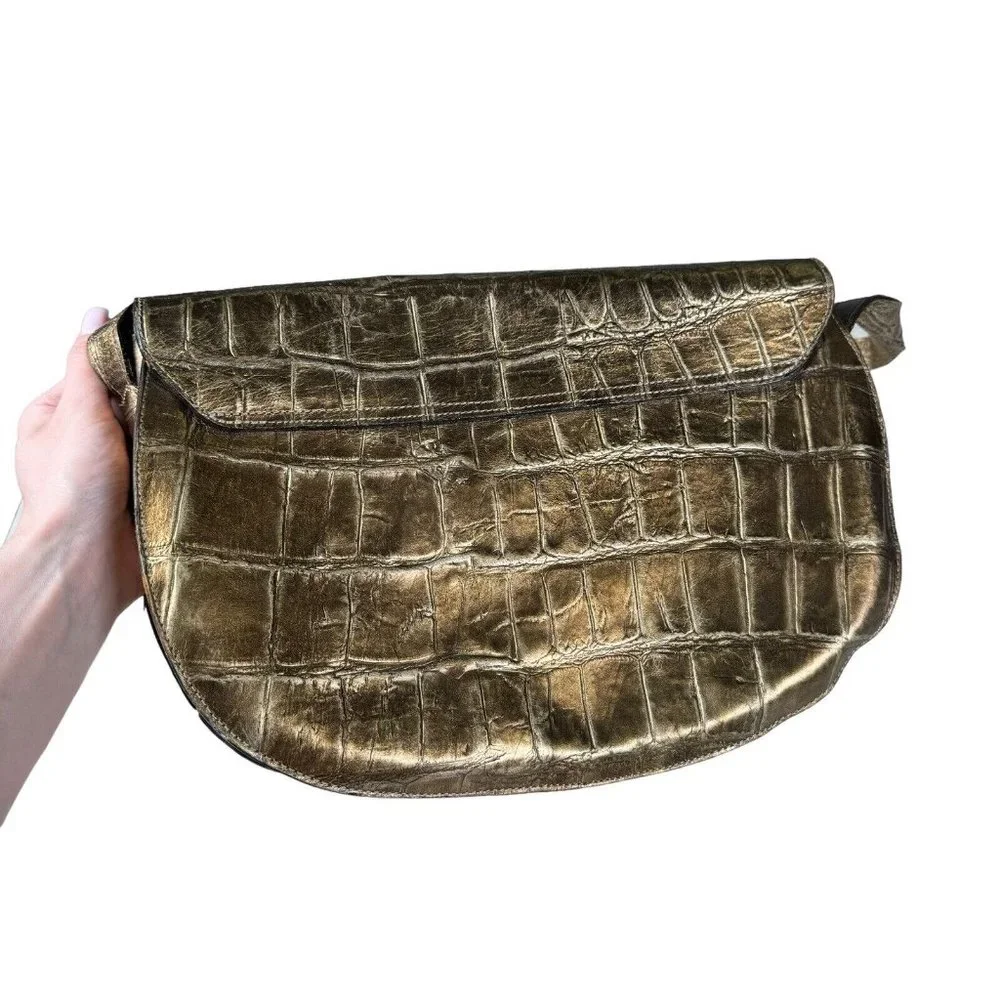 Carlos Falchi Exotic Genuine Alligator Crocodile Handmade Shoulder /‎ Saddle Bag